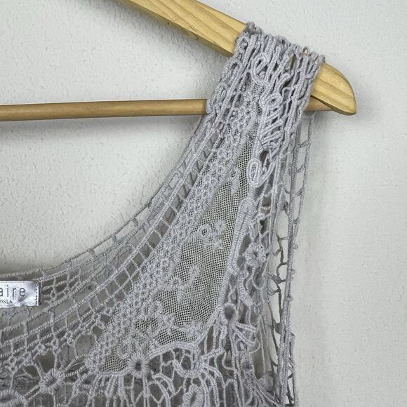 Solitaire by Ravi Khosla Gray Crochet Tunic Top Size M Boho Sleeveless Festival - Picture 4 of 5